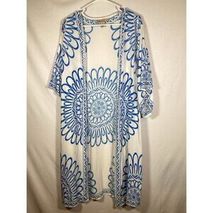 FREE MARKET Duster Small Blue and White Summer Bohemian Cottagecore Beach Greece